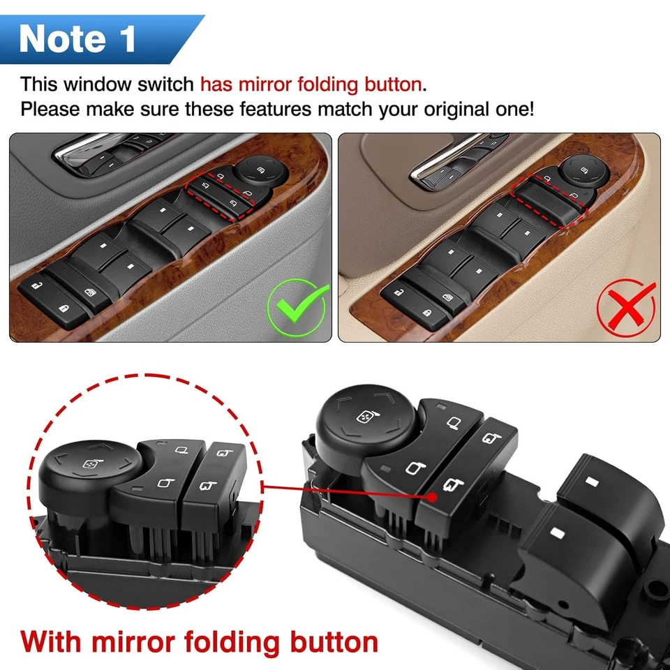 Panel de control de interruptor de ventana de puerta para conductor izquierdo Chevrolet GMC Cadillac 2007-14 Foto 2 de 4