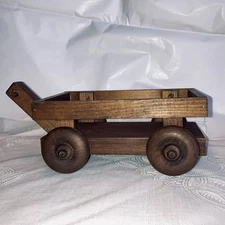 VTG Handmade Folk Art Small Natural Wood Toy Cart