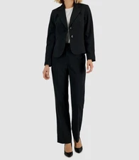 Le Suit Women's Black Pinstriped 2-Piece Pantsuit Set Petite Size 14P