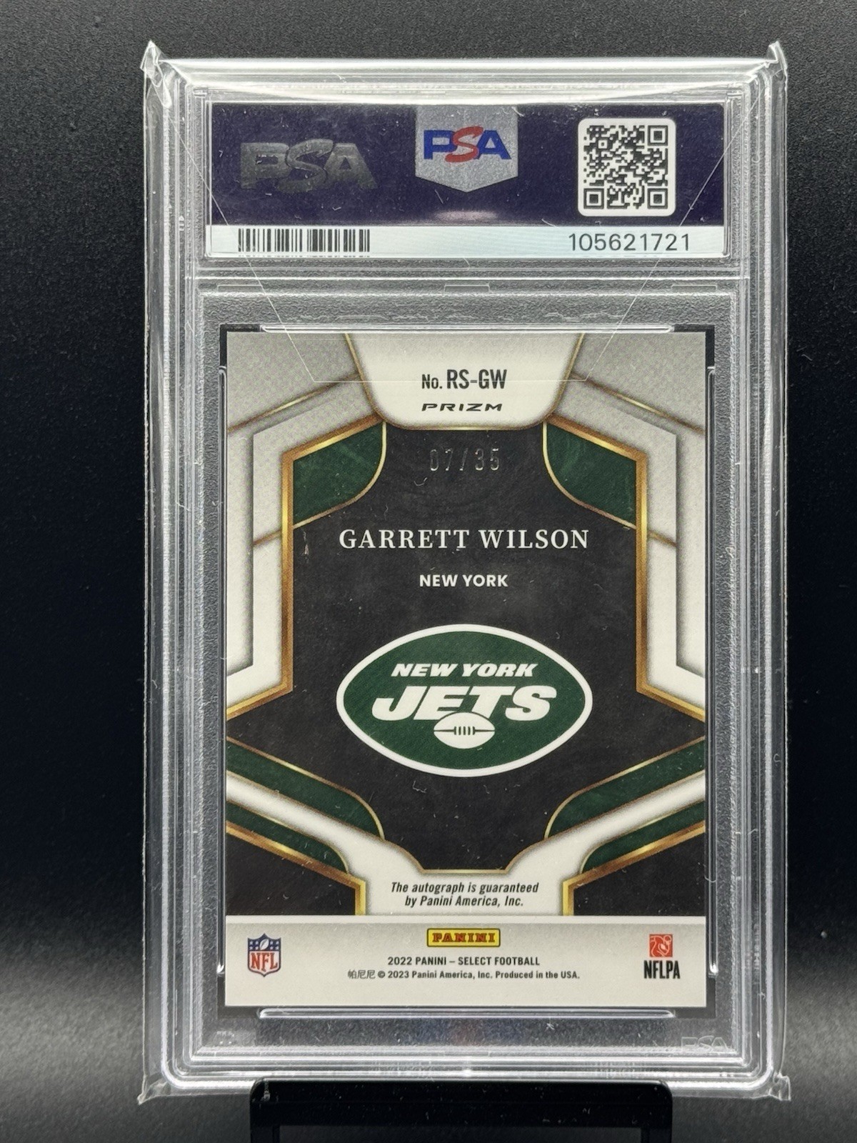 2022 Select Garrett Wilson Rookie Signatures White Prizm Auto /35 RC PSA 10 view 2