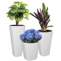 Dekoratives 3 Set Blumentopf Mit Einsatz Weiß Runde Ø39 Cm H 41 61 81 Cm Rille
