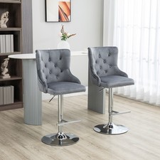 Modern Swivel Bar Stools Set of 2, Adjustable Velvet Bar Chairs w/ Back, Grey