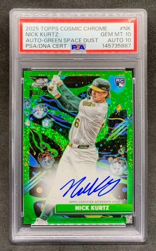 2025 Topps Chrome Cosmic NICK KURTZ Green Refractor Auto SP /75 Gem Mint PSA 10