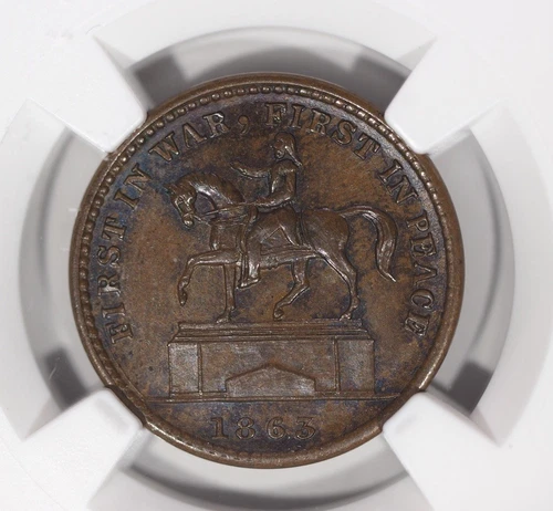 1863 Civil War Token, 1st In War, 1st In Peace, F-174/272 a, NGC MS64 Brown