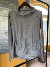 Athleta Sweatshirt Hoodie Womens Size M Heather Gray Full Zip Thumb Holes