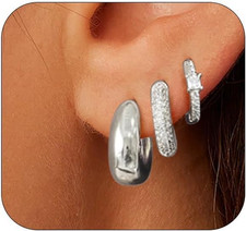 Small Hoop Earrings Set for Women,Trendy 14K Gold Plated Sterling Silver Small C