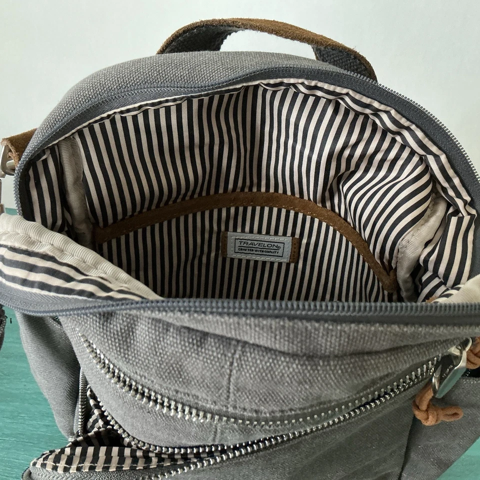 Travelon Anti Theft RFID Heritage Tour Bag Gray Crossbody Purse Versatile Travel - Image 3 of 4