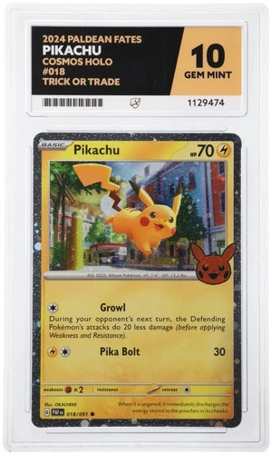 Pokémon Pikachu Cosmos Holo 018/091 - Trick or Trade 2024 Stamped - ACE 10 GEM