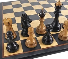 Black / Antiqued 4 1/8" Kg Ceska 2tone Staunton Chess Set w/ 17 1/4" Ebony Board