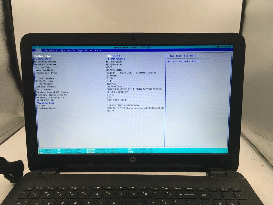 HP 15 AC121DX - BOOTS TO BIOS - INTEL I3 5010U - 6GB RAM - READ DESCRIPTION - BB - Image 2 of 4