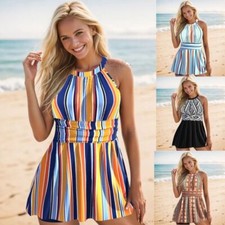 Women Tankini striped Swimdress Swimsuit Beachwear Push Up Swimwear Plus Size