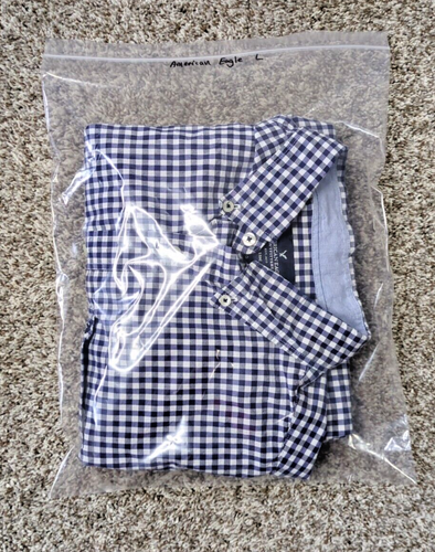 American Eagle Casual Mens Shirt L Classic Fit Long Sleeve Blue White Check - Picture 10 of 10