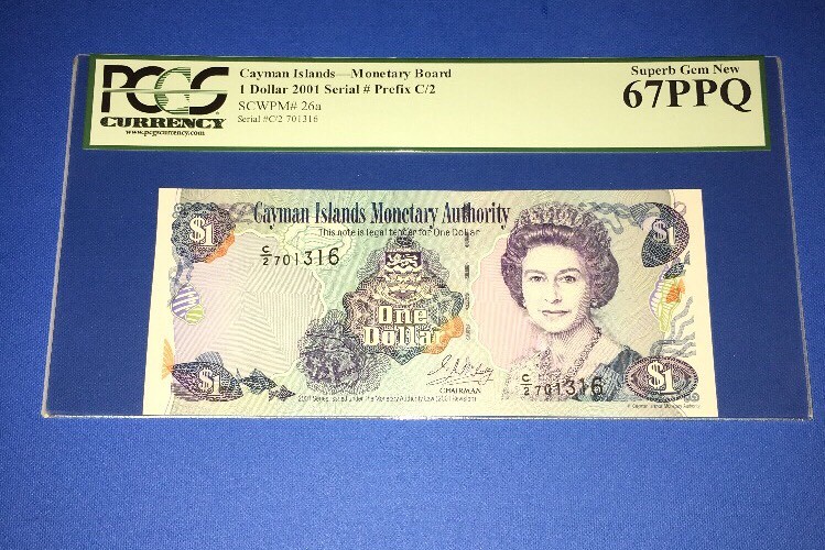 PCGS Currency Graded Cayman Islands Monetary Board $1 Banknote 2001 Pic26a