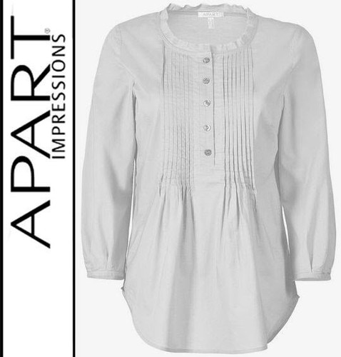 NEU SOMMERLEICHTE BAUMWOLLE ! BLUSE mit BIESEN GR 40 42 APART silbergrau *388681 - 第 1/3 張圖片