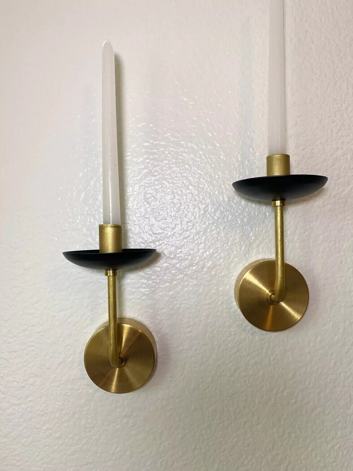 Nautical Set of 2 Brass Wall Sconce Candle Holder Gold & Black, Vintage, Antique