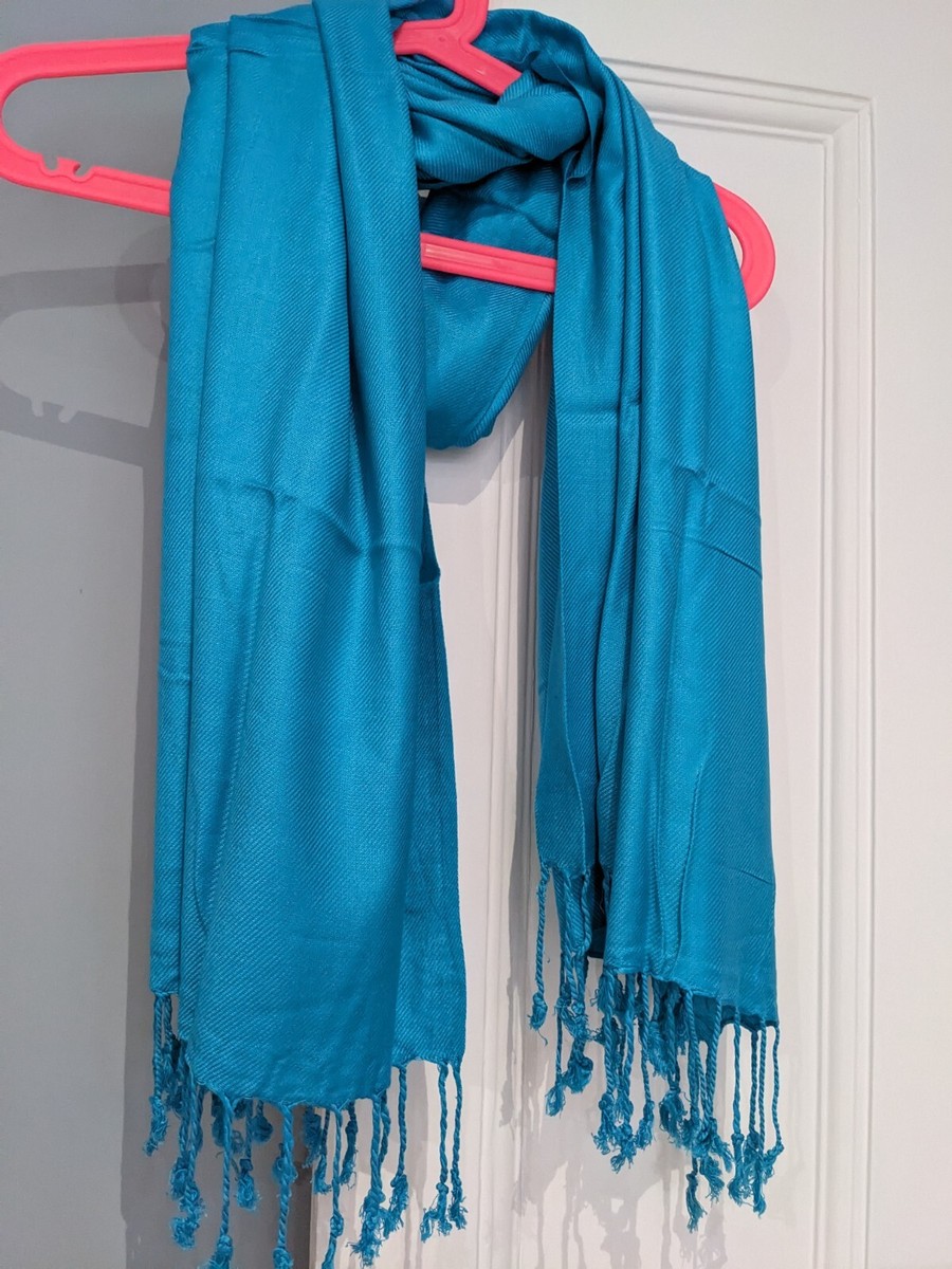 Brand New: Lightweight Pashmina Scarf with fringes in cobalt blue