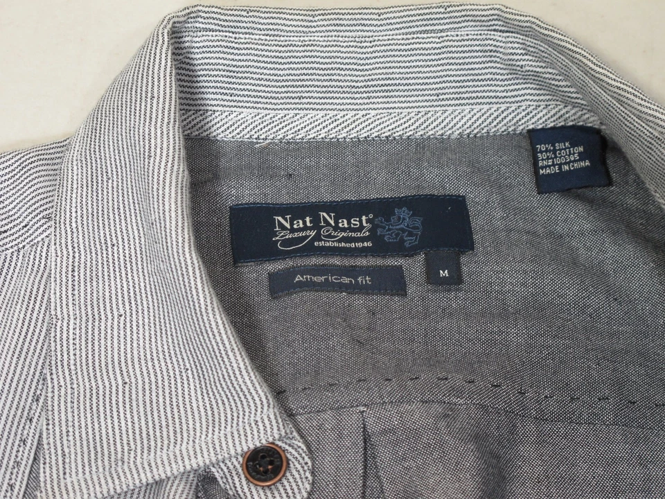 Camisa Nat Nast Luxury Original Manga Corta M Gris Rayas Seda Algodón Foto 3 de 4