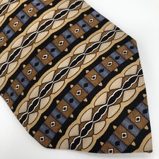 Chez Roffe New York Men  s Tie Blue Brown Tan Black White 100 Silk Abstract