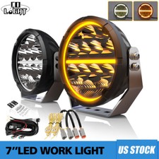 Pair 6.5 Round Led Driving Lights Whiteamber Drl Spot Flood Combo Off Road