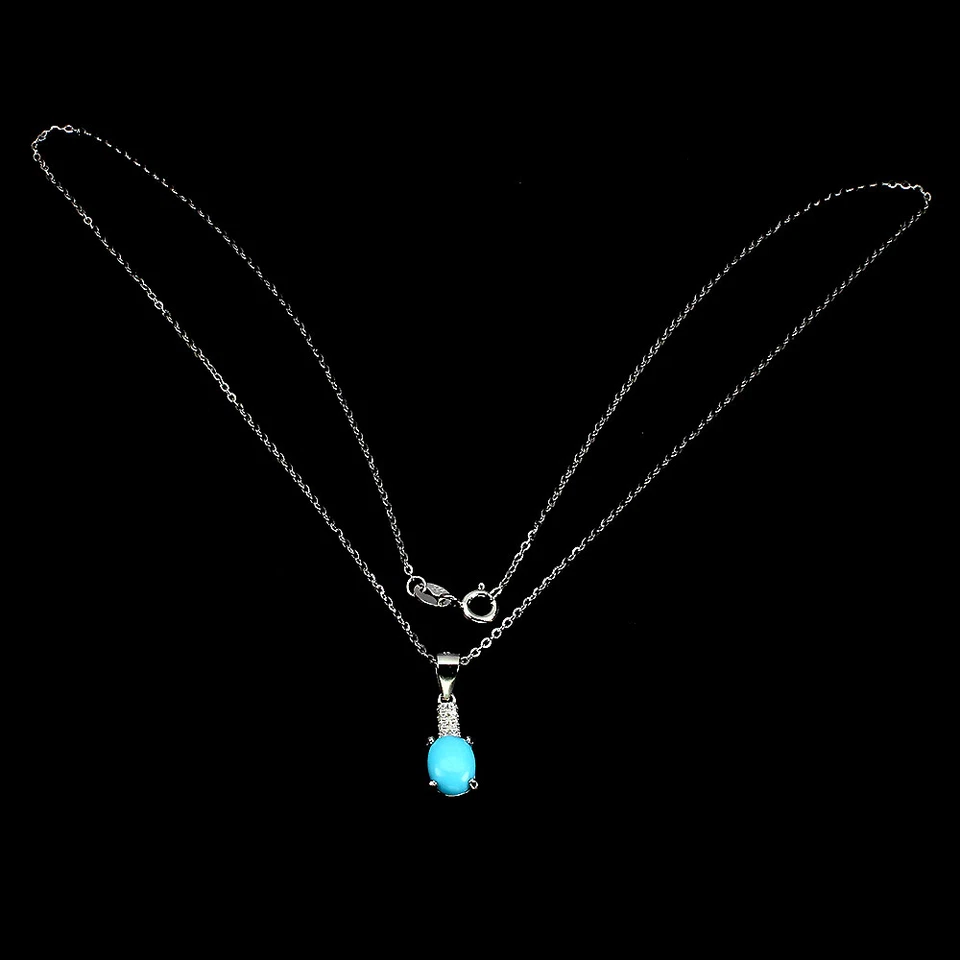 Collar de plata de ley 925 turquesa ovalado 8x6 mm circonita joyería de piedras preciosas 18 pulgadas Foto 3 de 4