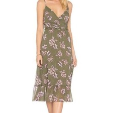 Avec Les Filles Green Lotus Flower V-Neck Sleeveless Open Back Chiffon Dress S