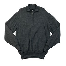FootJoy Wool Golf Sweater Mens L Large Gray Wool 1/4 Zip Mock Inner Lined READ