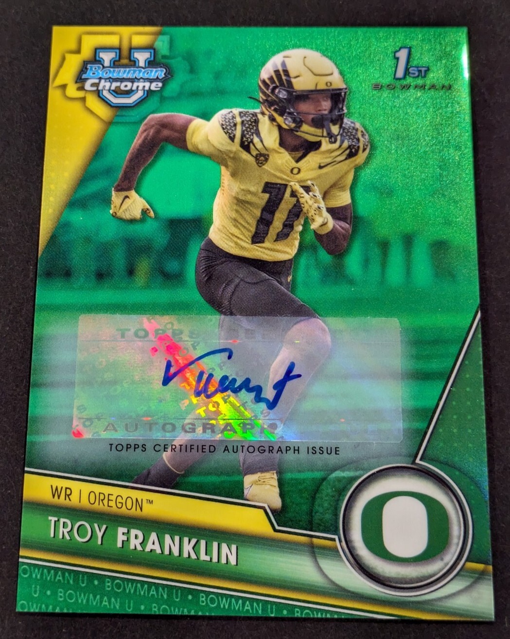 2023 Bowman Chrome University TROY FRANKLIN 1st GREEN AUTO Refractor /99 Rookie