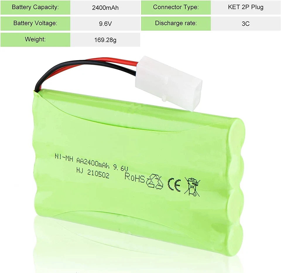 9.6v 2400mAh Ni-MH Rechargeable Battery Pack KET 2P Connector for RC Car Truck - Image 3 of 4
