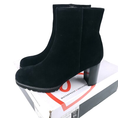 NEW BLONDO Rapha Black Suede Heeled Ankle Boots Waterproof Zipper Sz 9.5 and 10