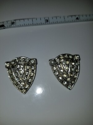1930s Shield Shaped Rhinestone Dress Clips METL REG. US PAT. OFFICE 