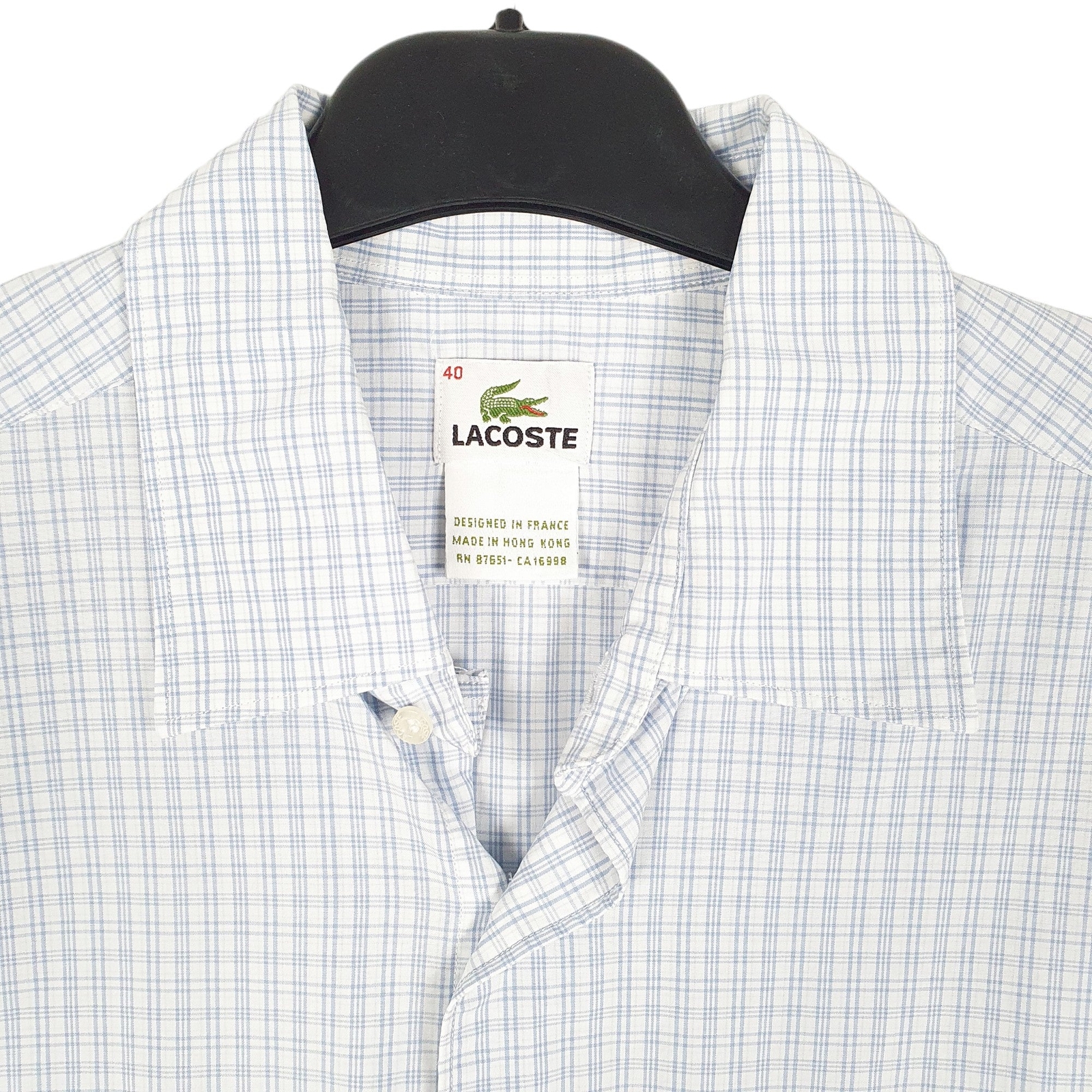 LACOSTE White Check Shirt Short Sleeve Casual Cotton Mens M image 2