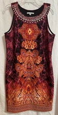 Studio One New York Size 12 Colorful Print Body-Con Sleeveless Sheath Dress EUC
