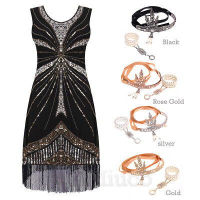 1920s Dress Flapper Great Gatsby Evening Prom Gown Party Sequins ...