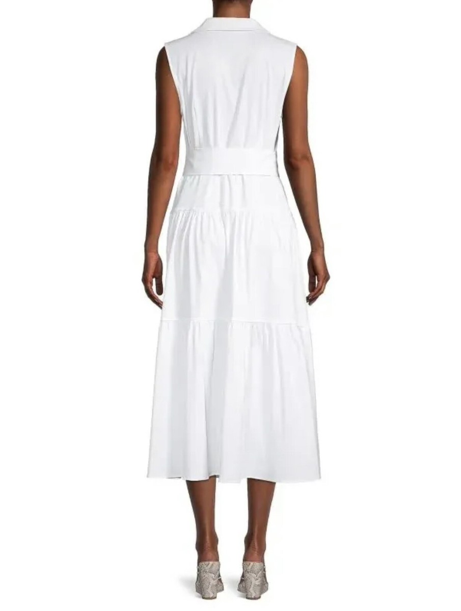 ◆ELIE TAHARI トワイライトプリーツワンピース $375 ELIE TAHARI Sleeveless Tiered Midi Shirt Dress M Ivory