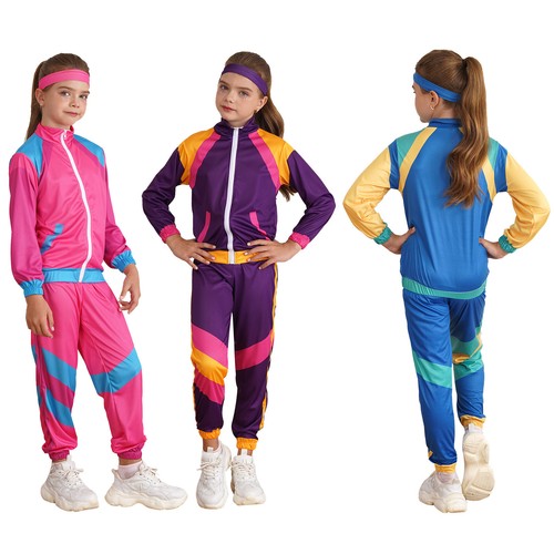 Kids Unisex Sports Suit Full Zip Jacket Tops Pants Headband Sets Tracksuit - Picture 6 of 42