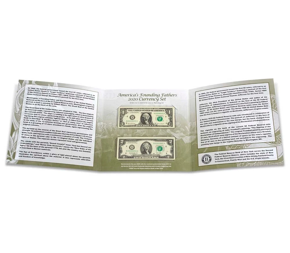 2020 America's Founding Fathers Currency Set Match Serial Numbers $1, 2 UNOPENED - Image 3 of 4