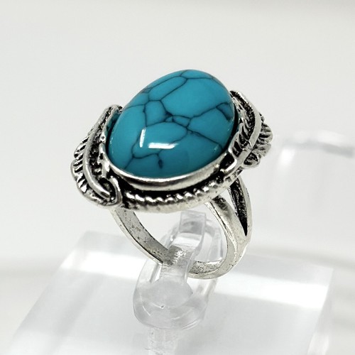 Vintage Ring Silberfarben Kunststein Türkis Farbe Oval Größe 6 - Bild 3 von 8