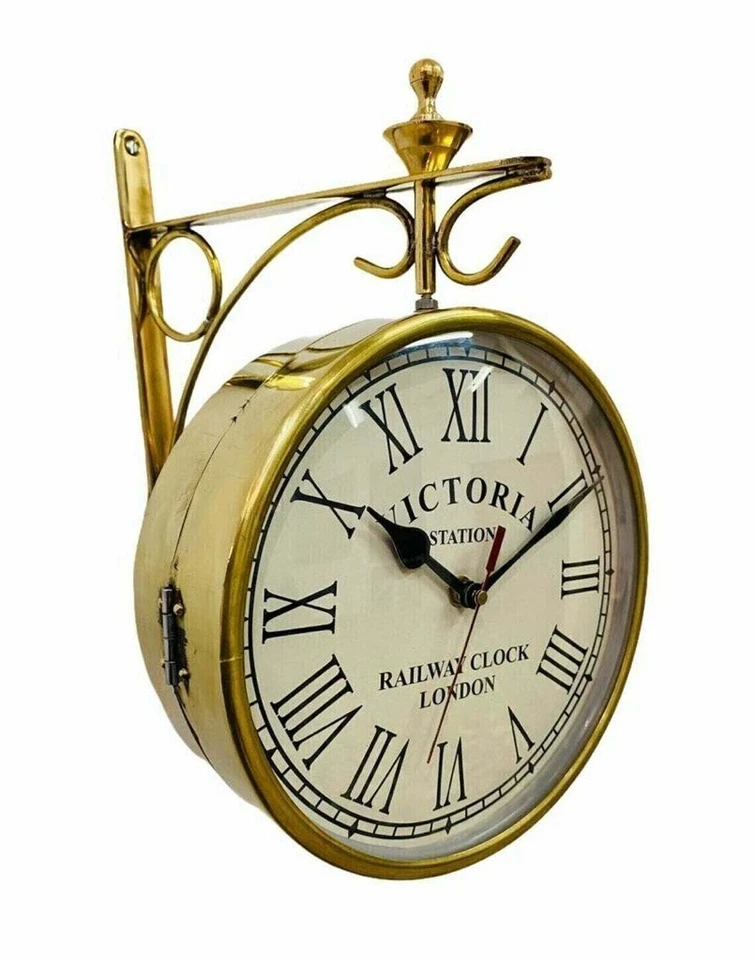 8'' Nautical Shinny Brass Double Sided Station Clock Wall Clock Home Décor GIFT - Image 2 of 4