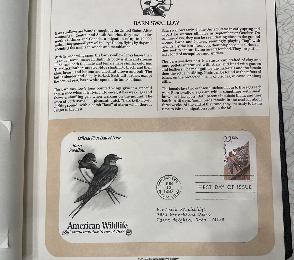 U.S. Soilift 野生動物 ファーストデイカバーコレクション/1987年 U.S.