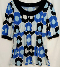 Cha Cha Vente Top L USA Made 3/4 Sleeve Floral Dot Print Scoop Neck Blouse