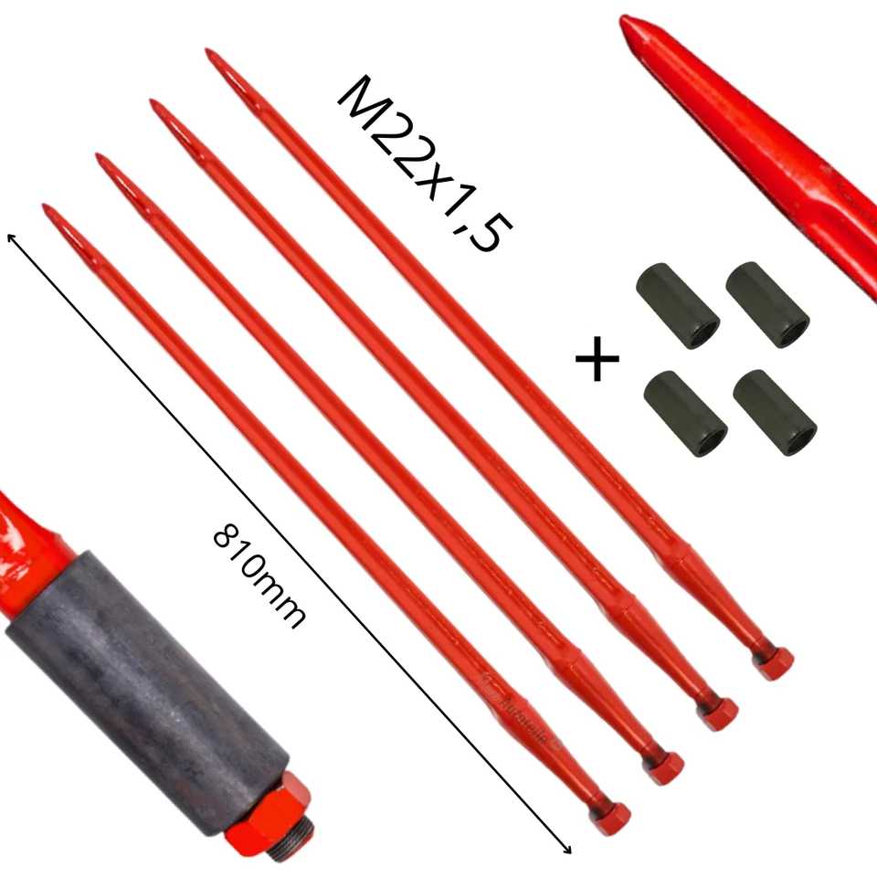 4x Frontladerzinken Frontlader 810mm Zinken M22x1.5 + 4x Einschweißbuchsen