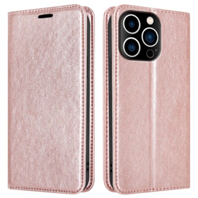 Für Apple iPhone 15 14 13 Pro Max Hülle, Echt Leder Wallet Magnet Flip Cover