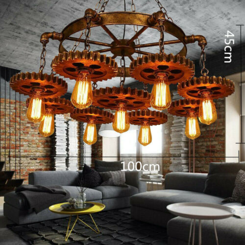 Rustic Steampunk Gear Chain Chandelier Light Metal Pendant Ceiling Fixture Light