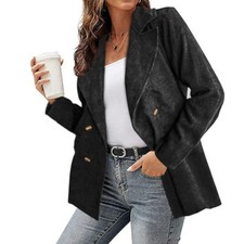 Women Solid Button Blazer Double Breasted Coat Formal Office Jackets Outwear Top