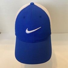 Nike Golf Flex Fit RZN Blue Hat Cap White Back Trucker Style