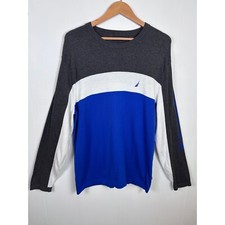 Nautica XL Color Block Sweater Pullover Knit Logo Mens Blue White