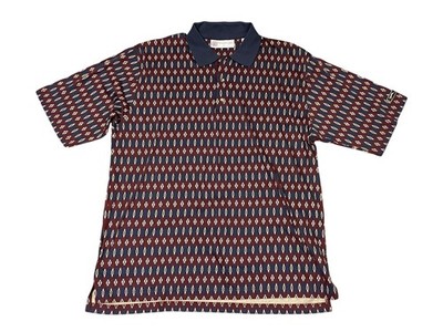 Slazenger Polo Shirt Mens XL Blue Red Argyle Diamond Print Golf Retro 90s Style