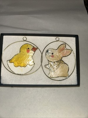 Handcrafted Stained Glass Small Suncatchers Spring Bunny & Hatching Chick 3 