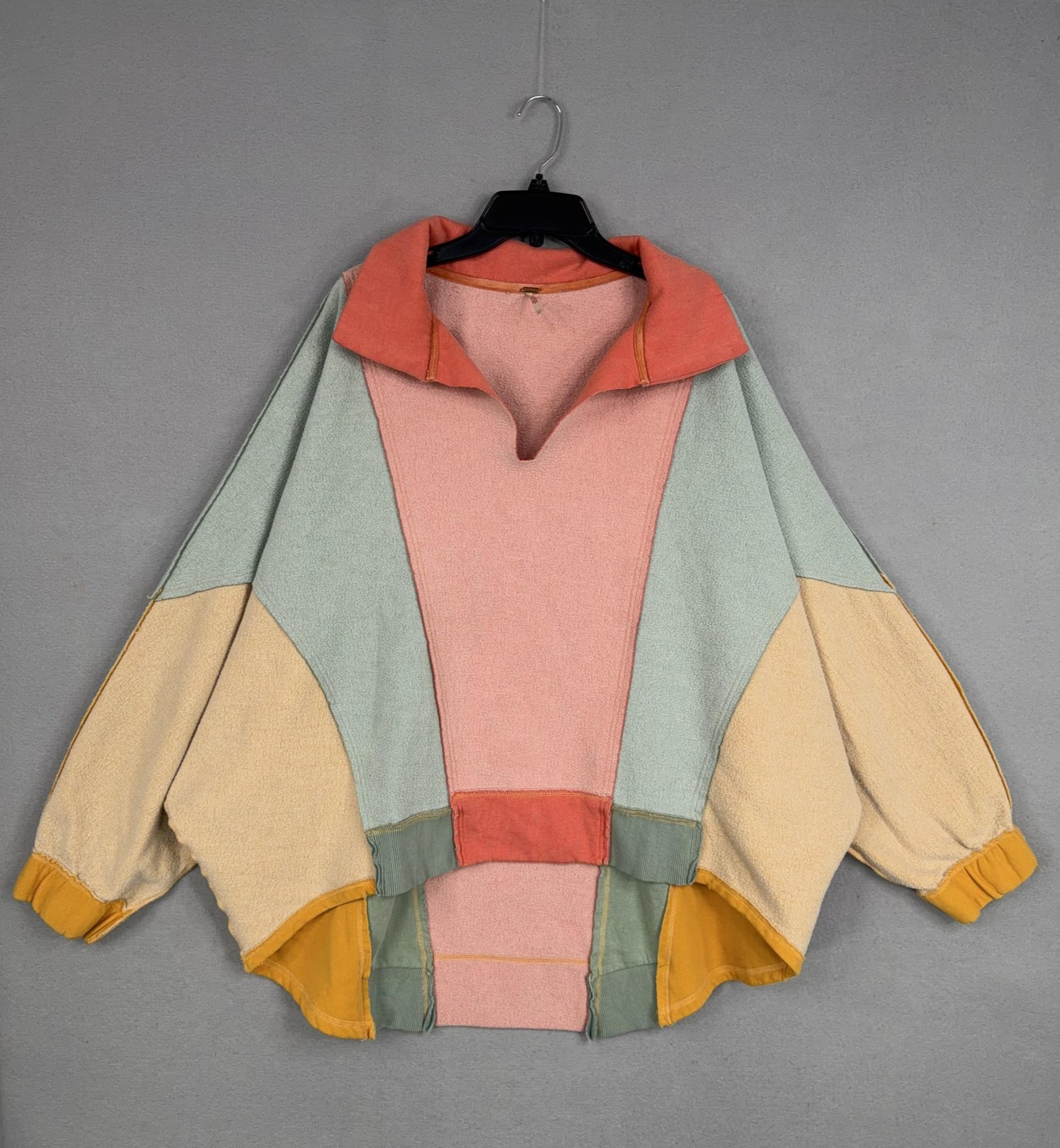 Free People Sweater Womens Large Colorblock Terry Patchwork Oversized Insideout