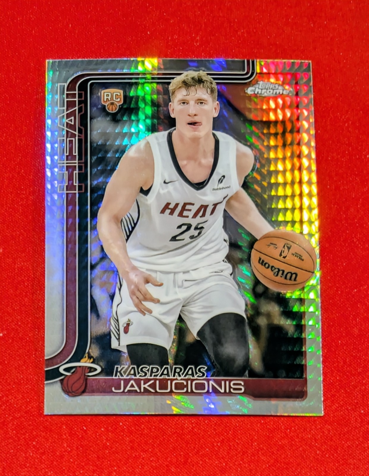 🔥Kasparas Jakucionis Prism Refractor RC 2025-26 Topps Chrome #270 Miami Heat